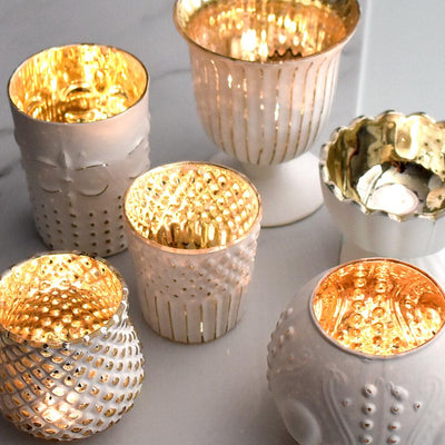 Vintage Glam Antique White Mercury Glass Tea Light Votive Candle Holders (6 PACK, Assorted Designs and Sizes) - AsianImportStore.com - B2B Wholesale Lighting & Decor since 2002