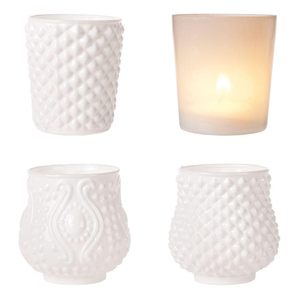 4 Pack | Shabby Chic Milk White Glass Tea Light Votive Candle Holders (Assorted Designs and Sizes) - AsianImportStore.com - B2B Wholesale Lighting and Decor