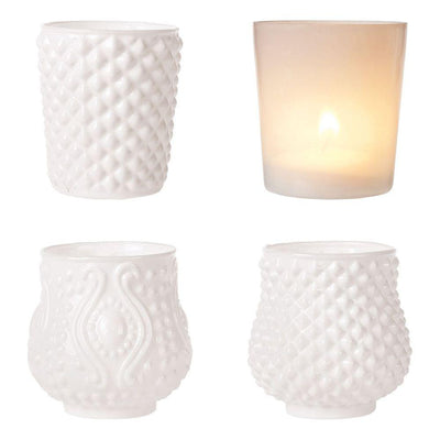 4 Pack | Shabby Chic Milk White Glass Tea Light Votive Candle Holders (Assorted Designs and Sizes) - AsianImportStore.com - B2B Wholesale Lighting and Decor