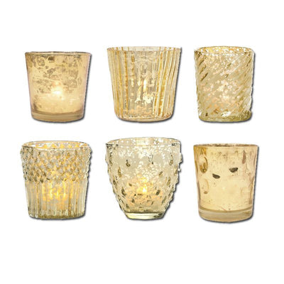 Vintage Romance Gold Mercury Glass Tea Light Votive Candle Holders (6 PACK, Assorted Styles) - AsianImportStore.com - B2B Wholesale Lighting & Decor since 2002