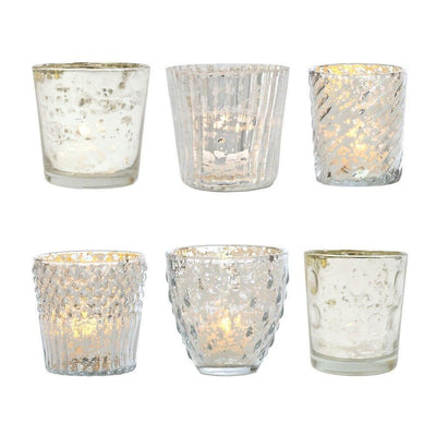 Vintage Romance Silver Mercury Glass Tea Light Votive Candle Holders (6 PACK, Assorted Styles)