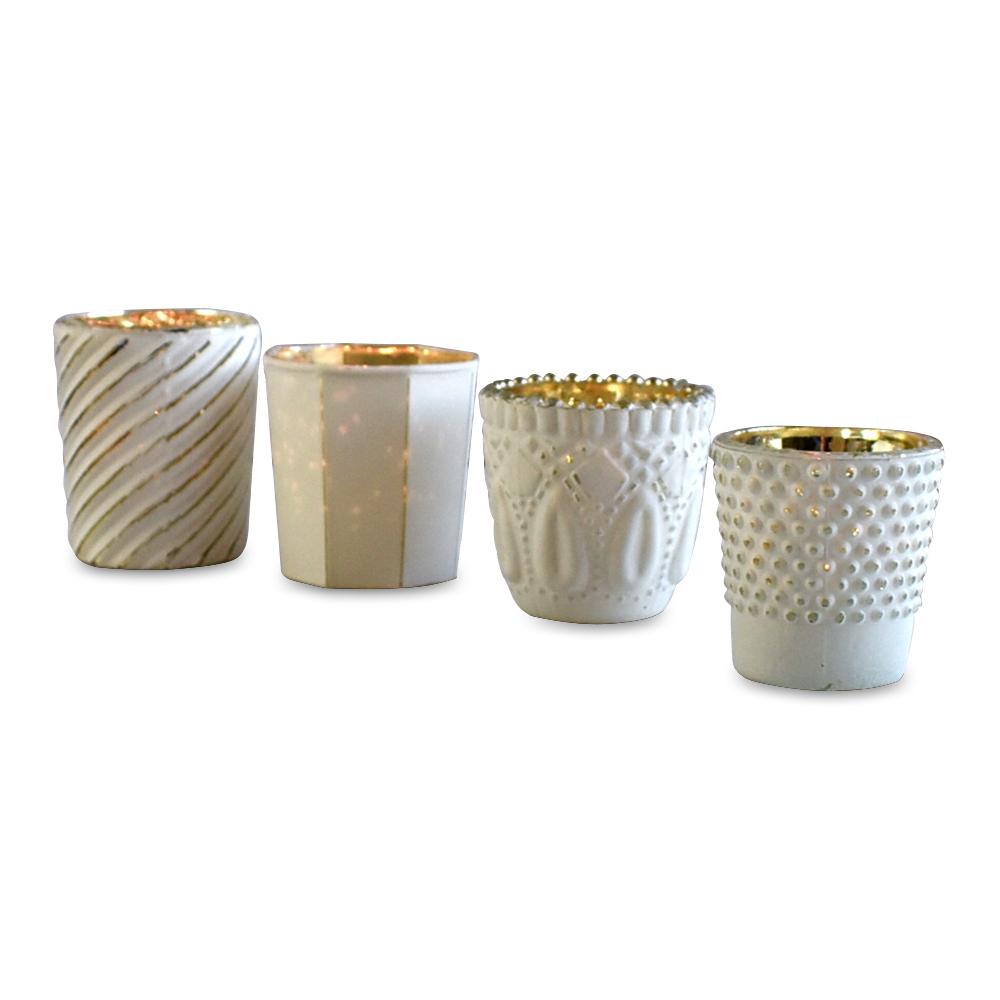 Vintage Chic Mercury Glass Tealight Votive Candle Holders (Antique White, Set of 4, Assorted Designs and Sizes) - for Weddings, Events and Home Décor - AsianImportStore.com - B2B Wholesale Lighting and Decor