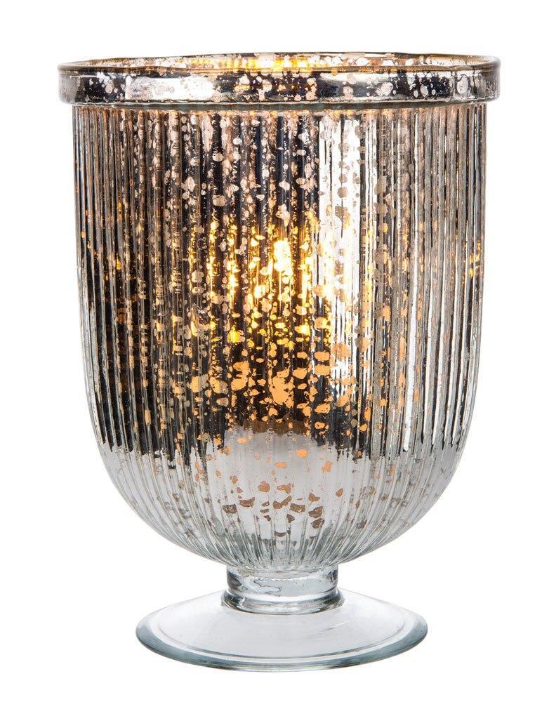 9" Large Fluted Silver Lynne Hurricane Candle Holder and Vase (20 PACK) - AsianImportStore.com - B2B Wholesale Lighting and Décor