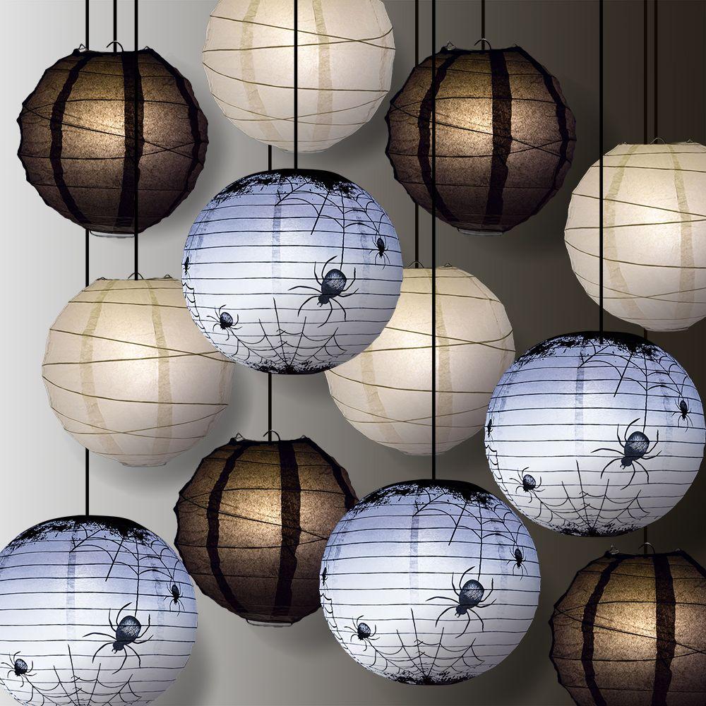 Halloween 12-Piece Black Widow Spider Paper Lantern Party Pack Set, Assorted Hanging Decoration - AsianImportStore.com - B2B Wholesale Lighting and Decor
