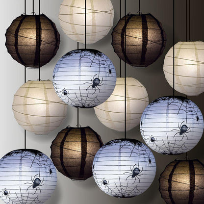 Halloween 12-Piece Black Widow Spider Paper Lantern Party Pack Set, Assorted Hanging Decoration - AsianImportStore.com - B2B Wholesale Lighting and Decor