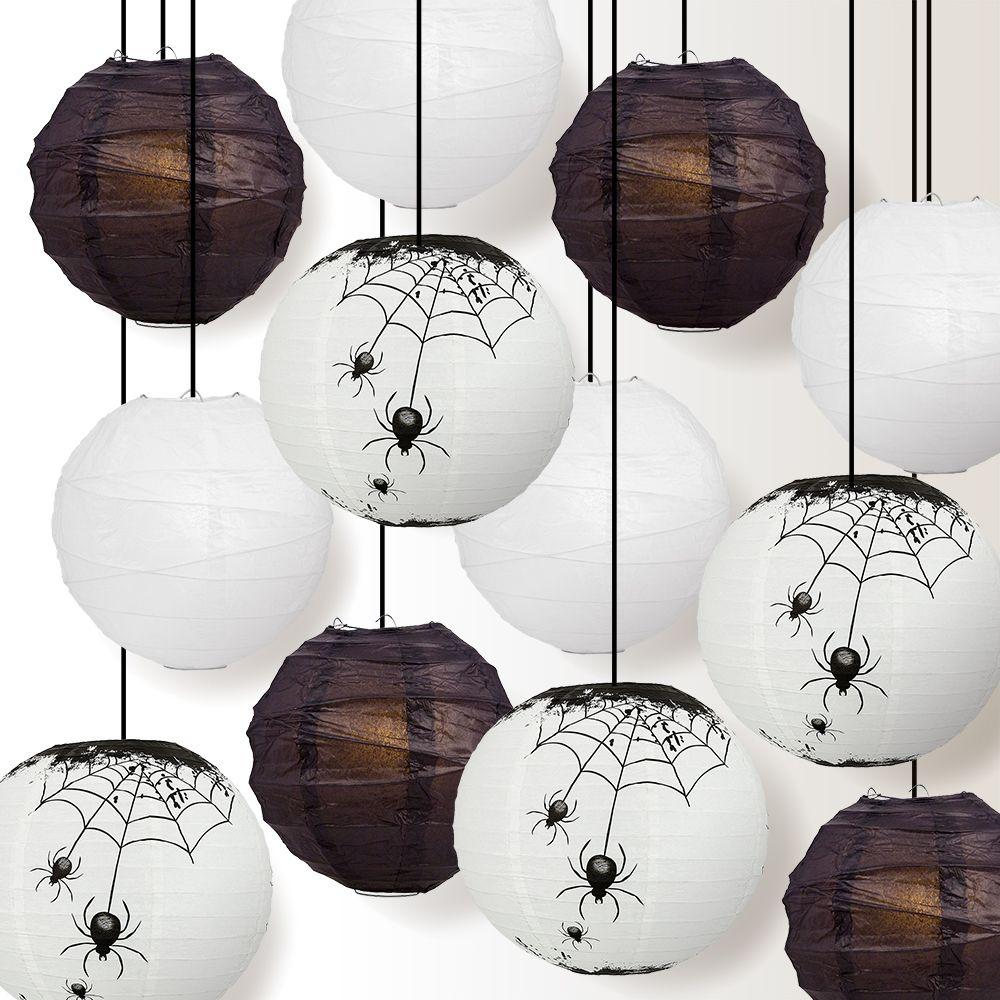 Halloween 12-Piece Black Widow Spider Paper Lantern Party Pack Set, Assorted Hanging Decoration - AsianImportStore.com - B2B Wholesale Lighting and Decor