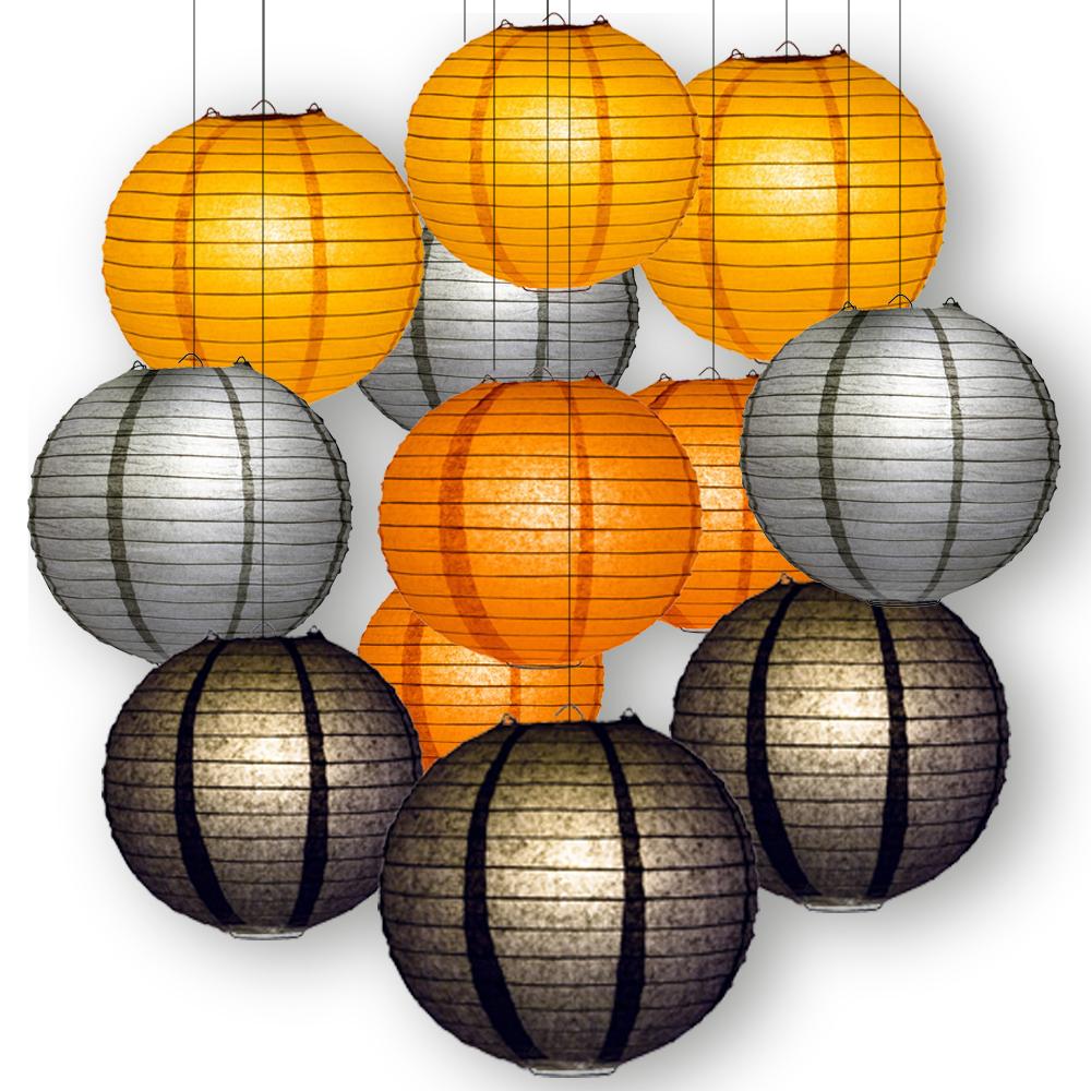 Halloween Celebration Party Pack Parallel Ribbed Paper Lantern Combo Set (12 pc Set) - AsianImportStore.com - B2B Wholesale Lighting and Decor