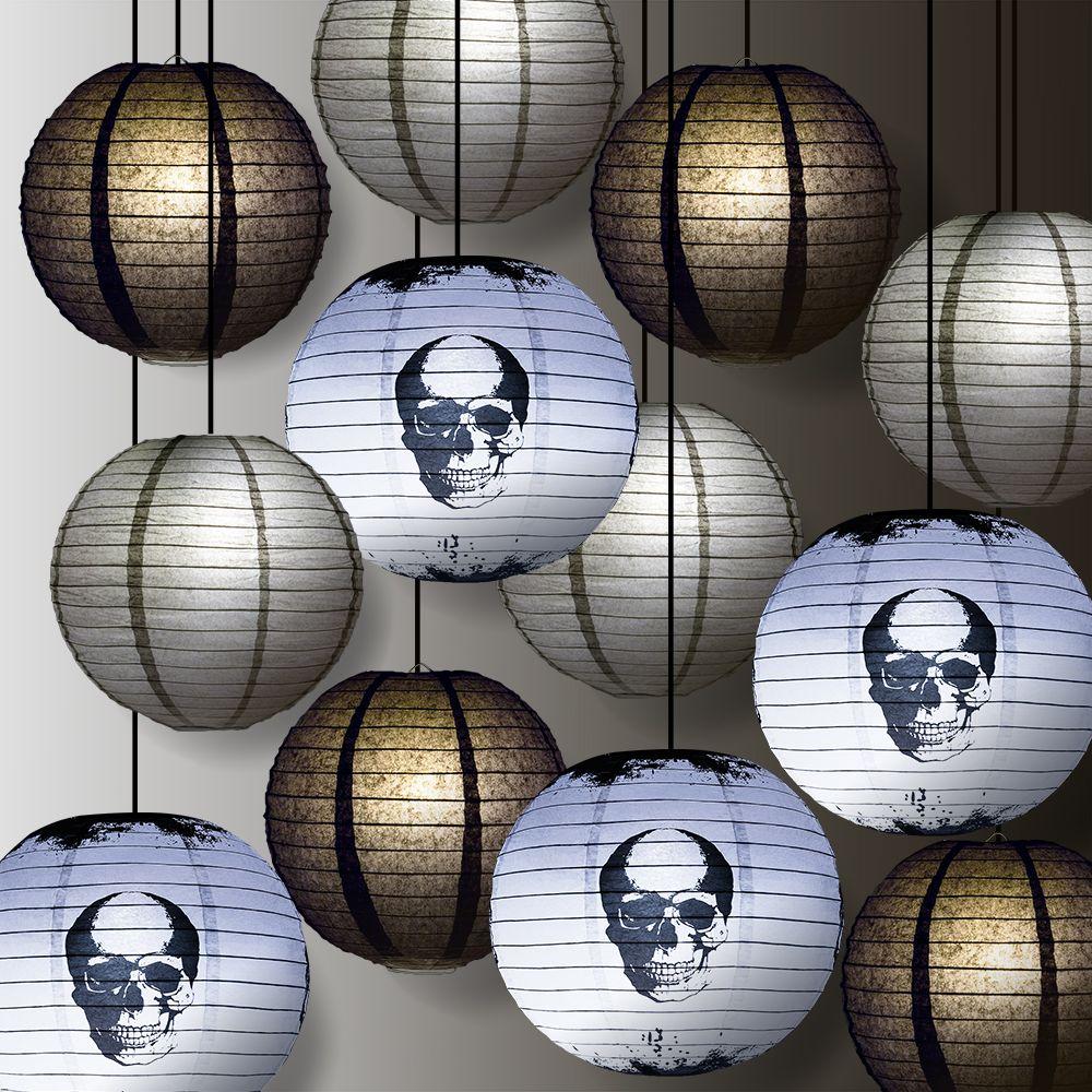 Halloween 12-Piece Deadly Skulls Paper Lantern Party Pack Set, Assorted Hanging Decoration - AsianImportStore.com - B2B Wholesale Lighting and Decor