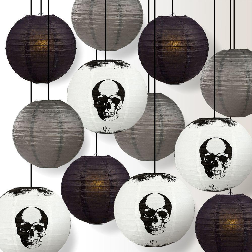 Halloween 12-Piece Deadly Skulls Paper Lantern Party Pack Set, Assorted Hanging Decoration - AsianImportStore.com - B2B Wholesale Lighting and Decor
