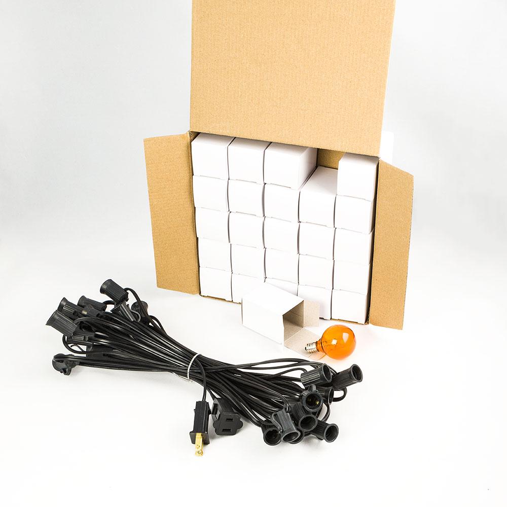 25 Socket Halloween Outdoor Patio String Light Set, G40 Orange Globe Bulbs, 28 FT Black Cord - AsianImportStore.com - B2B Wholesale Lighting and Decor