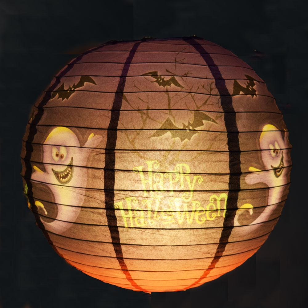 12" Ghosts and Bats Happy Halloween Paper Lantern - AsianImportStore.com - B2B Wholesale Lighting and Decor