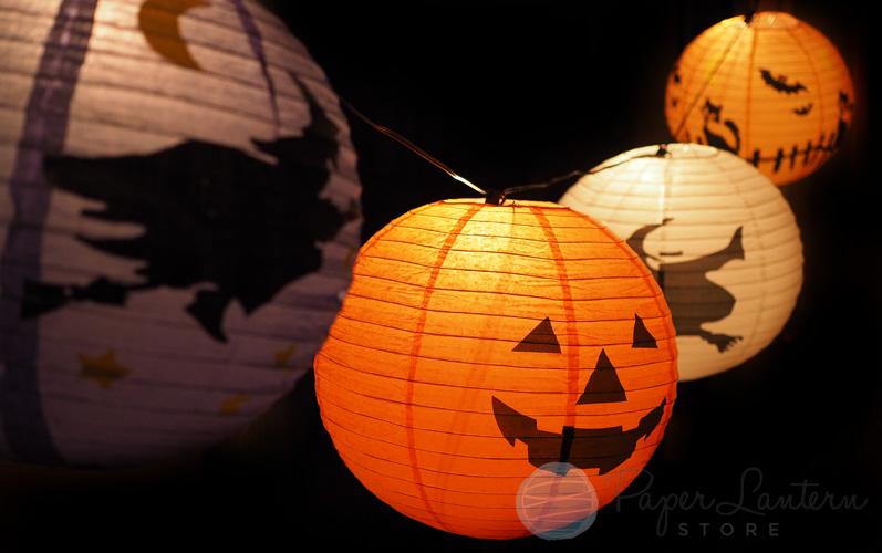 14/16" Halloween COMBO Kit Assorted Paper Lantern String Light Party Decoration (31 FT, EXPANDABLE, Black Cord) - AsianImportStore.com - B2B Wholesale Lighting and Decor