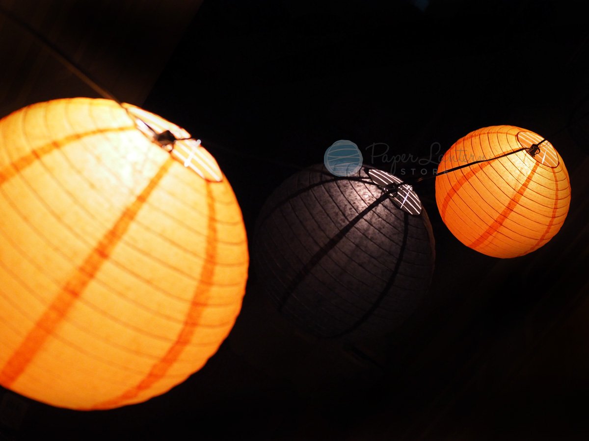 16" Halloween Black and Orange Paper Lantern String Light Party Decoration COMBO Kit (31 FT, EXPANDABLE, Black Cord) - AsianImportStore.com - B2B Wholesale Lighting and Decor