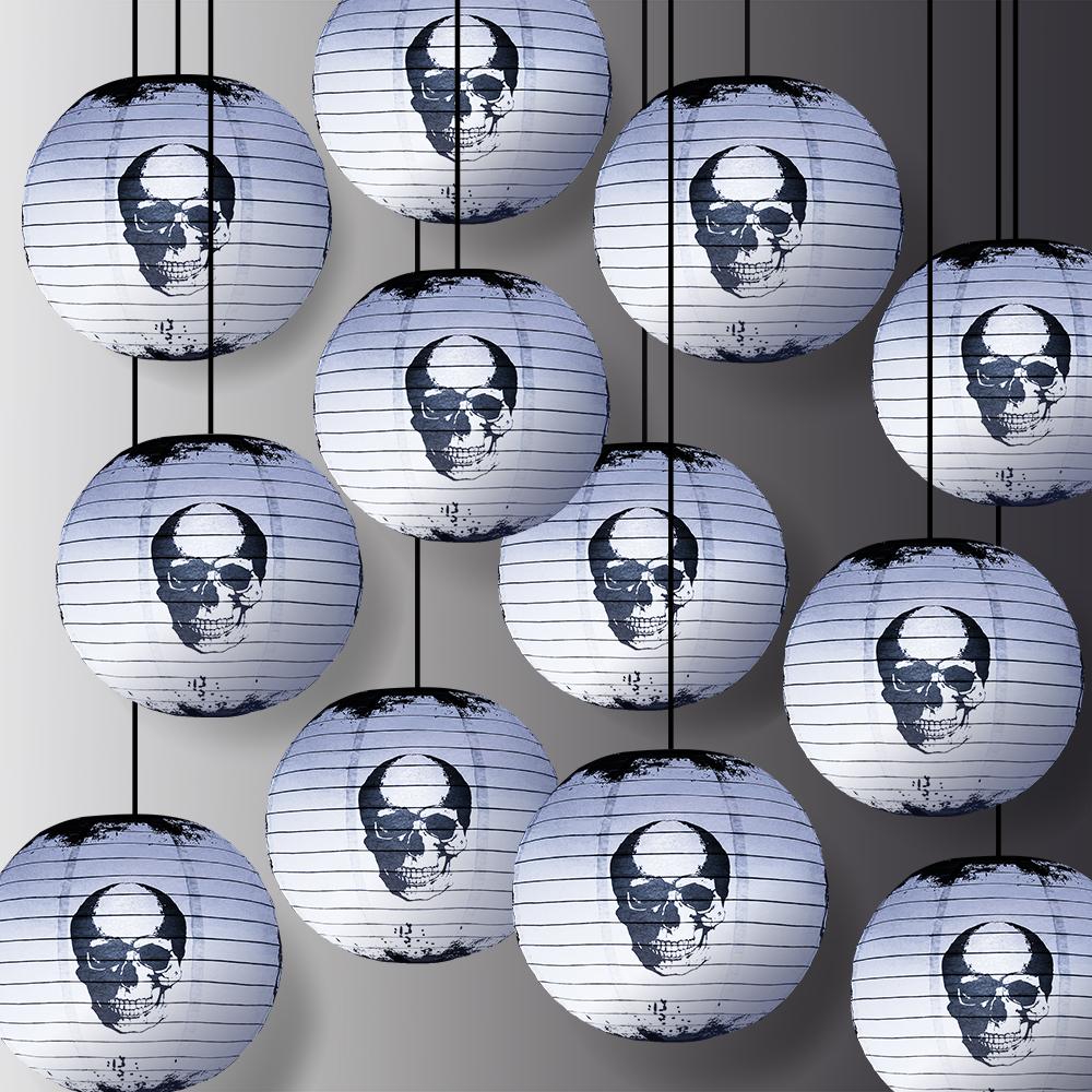12 PACK | 14" Halloween Skull Skeleton Face Paper Lantern, Hanging Decoration - AsianImportStore.com - B2B Wholesale Lighting and Decor
