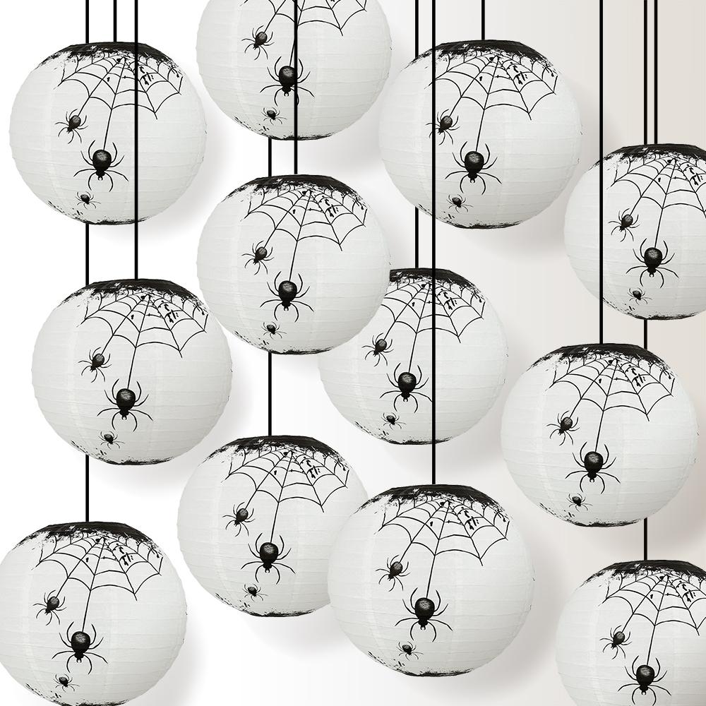 12 PACK | 14" Halloween Spiders Spooky Bug Webs Paper Lantern, Hanging Decoration - AsianImportStore.com - B2B Wholesale Lighting and Decor