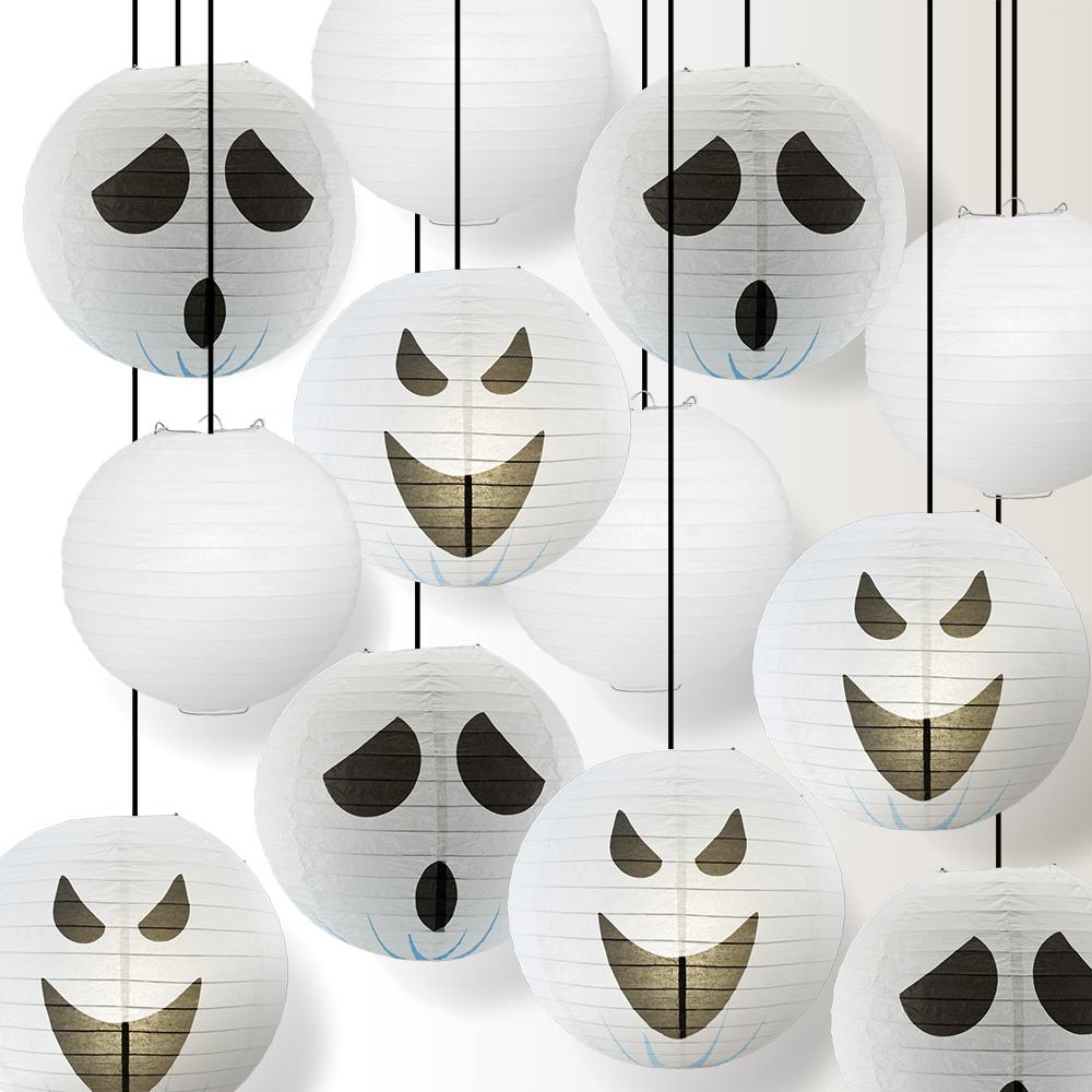 Halloween 12-Piece Spooky Ghosts Paper Lantern Party Pack Set, Assorted Hanging Decoration - AsianImportStore.com - B2B Wholesale Lighting and Decor