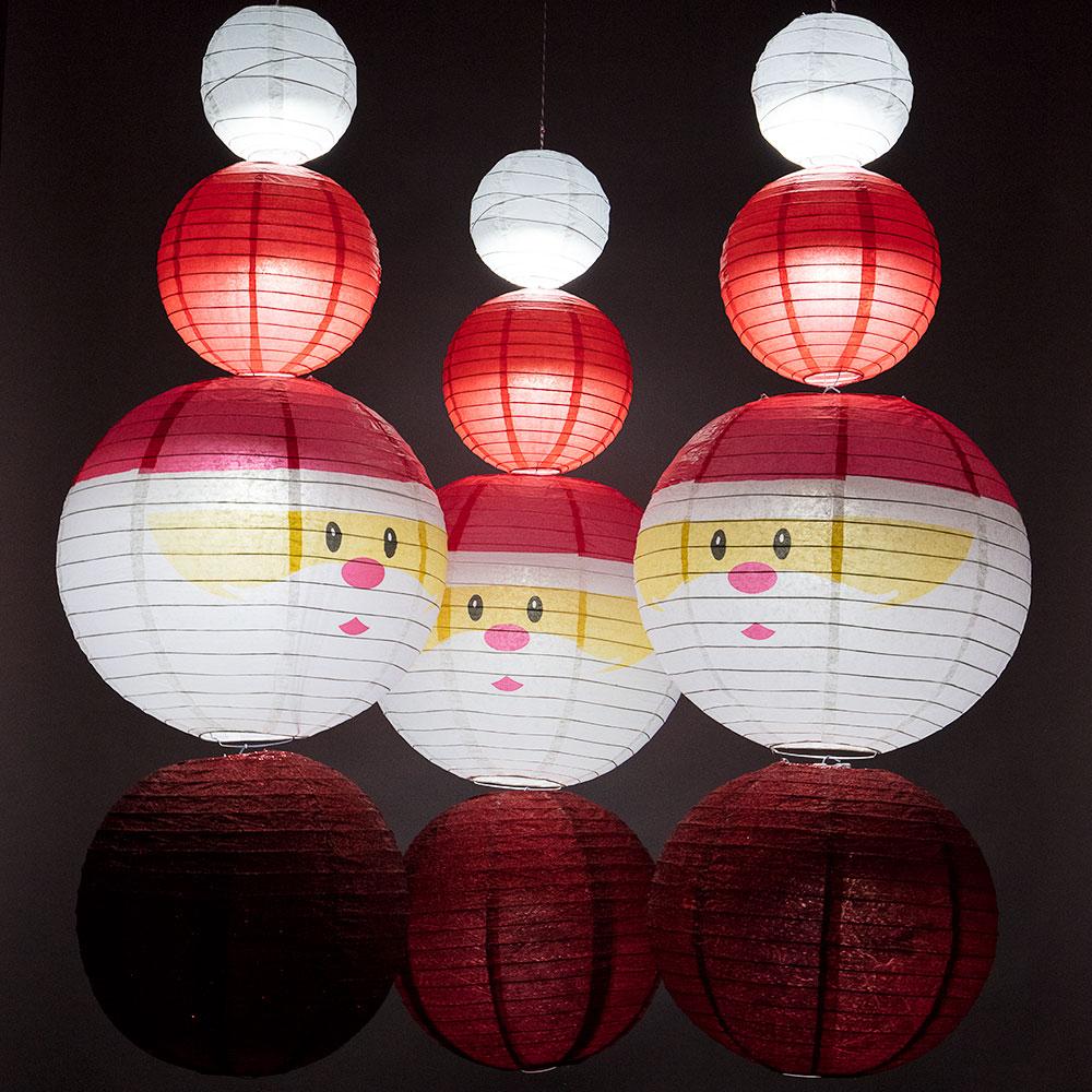 12-pc Santa Claus Holiday Christmas Party Pack Paper Lanterns Combo Set - AsianImportStore.com - B2B Wholesale Lighting and Decor