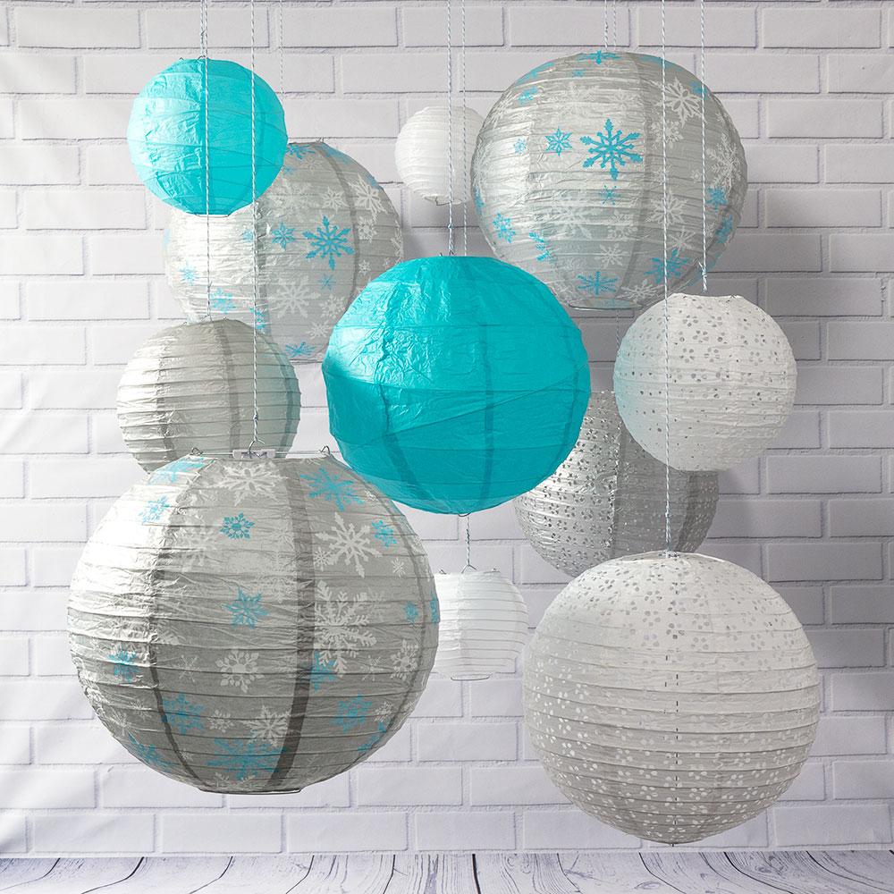  11-pc Silver Frosted Holiday Christmas Party Pack Paper Lanterns Combo Set - AsianImportStore.com - B2B Wholesale Lighting and Decor