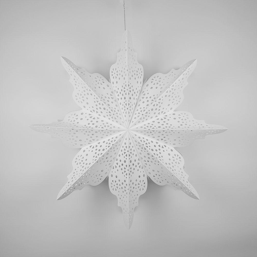 Pizzelle Paper Star Lantern (29-Inch, Bright White, Holiday Moroccan Snowflake Design) - Great With or Without Lights - Holiday and Snowflake Decorations - AsianImportStore.com - B2B Wholesale Lighting and Decor