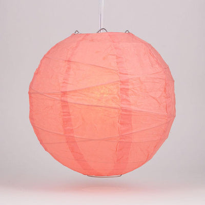 20" Roseate / Pink Coral Round Paper Lantern, Crisscross Ribbing, Chinese Hanging Wedding & Party Decoration - AsianImportStore.com - B2B Wholesale Lighting and Decor
