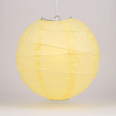 16" Lemon Yellow Chiffon Round Paper Lantern, Crisscross Ribbing, Chinese Hanging Wedding & Party Decoration - AsianImportStore.com - B2B Wholesale Lighting and Decor