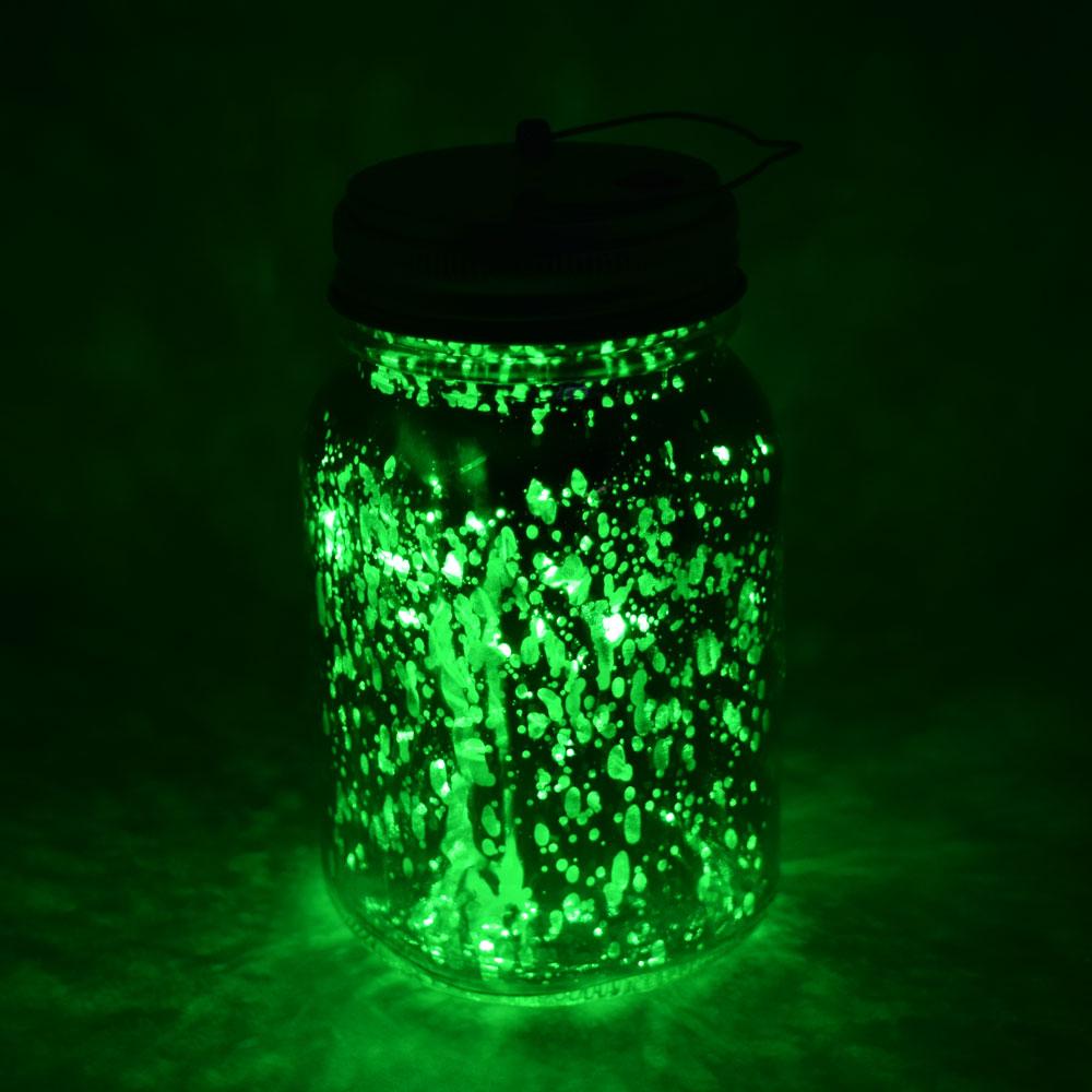  Fantado Wide Mouth Silver Mercury Glass Mason Jar Light w/ Hanging Green Fairy LED Kit - AsianImportStore.com - B2B Wholesale Lighting and Decor