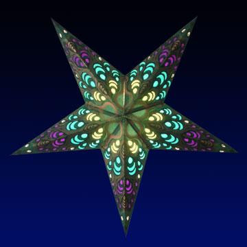 24" Gold Green Peacock Paper Star Lantern, Chinese Hanging Wedding & Party Decoration - AsianImportStore.com - B2B Wholesale Lighting and Decor