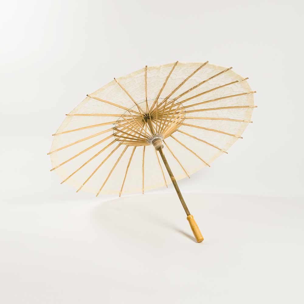 28" Beige / Ivory Lace Cotton Fabric Bamboo Parasol Umbrella - AsianImportStore.com - B2B Wholesale Lighting and Decor