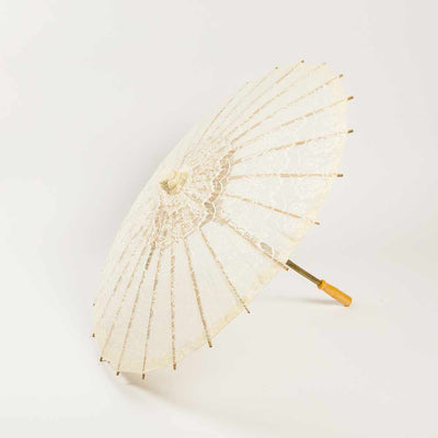 28" Beige / Ivory Lace Cotton Fabric Bamboo Parasol Umbrella - AsianImportStore.com - B2B Wholesale Lighting and Decor