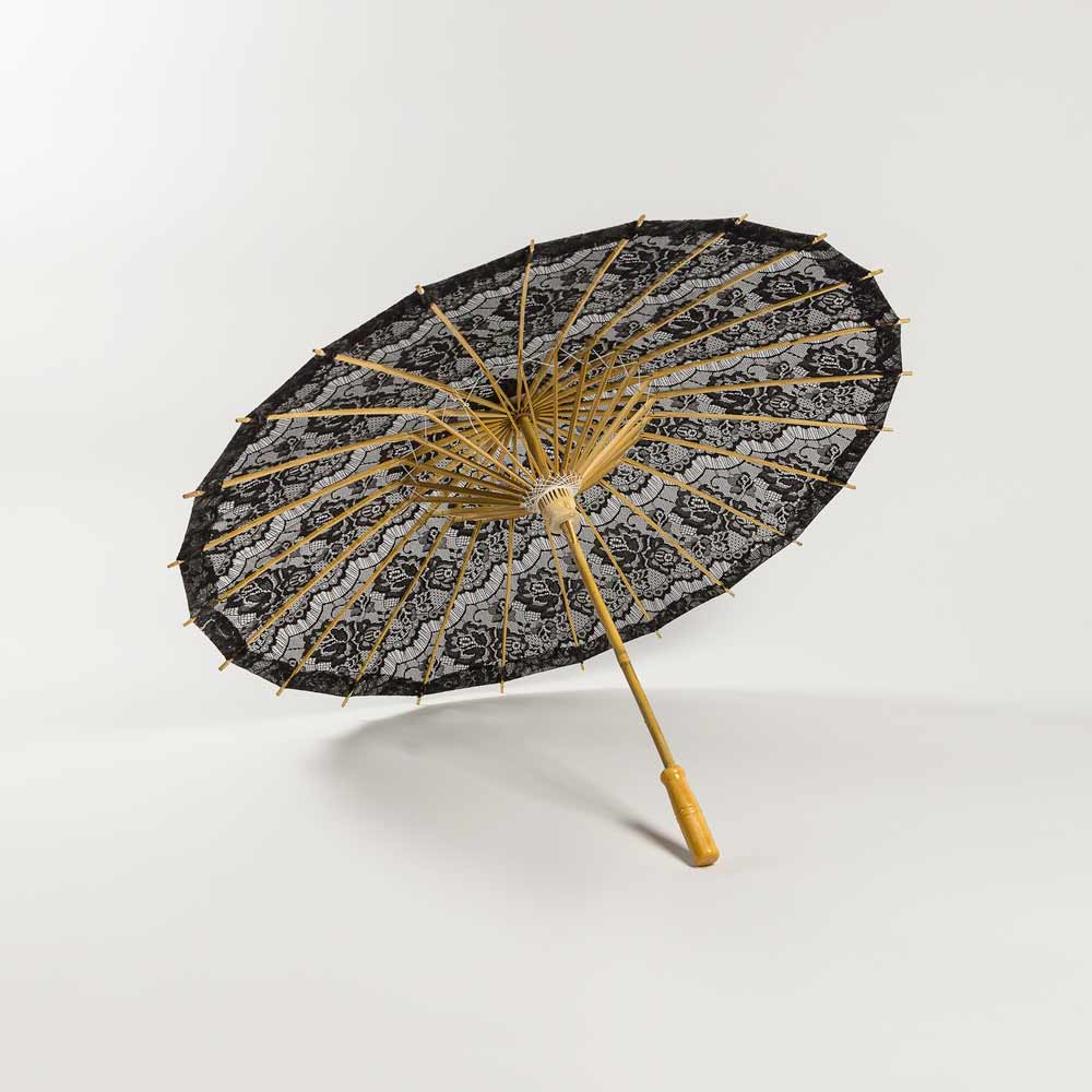 28" Black Lace Cotton Fabric Bamboo Parasol Umbrella - AsianImportStore.com - B2B Wholesale Lighting and Decor