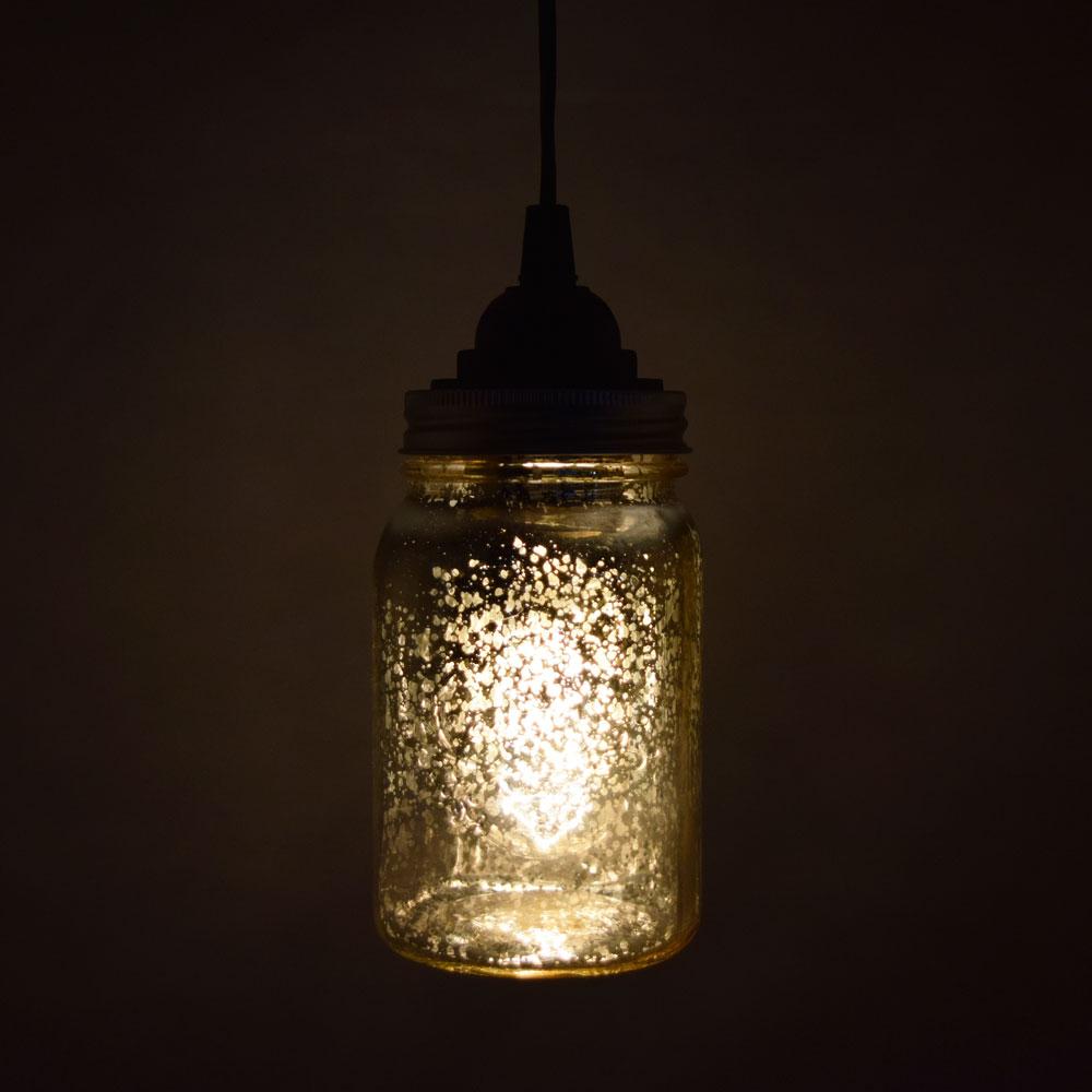 Fantado Gold Mercury Glass Mason Jar Pendant Light Kit, Wide Mouth, White Cord, 15FT - AsianImportStore.com - B2B Wholesale Lighting & Decor since 2002