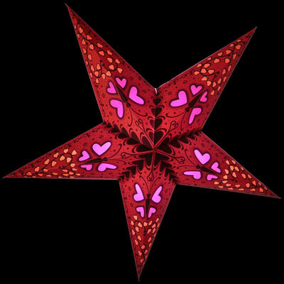 24" Red Butterfly w/ Hearts Paper Star Lantern, Chinese Hanging Wedding & Party Decoration - AsianImportStore.com - B2B Wholesale Lighting and Decor