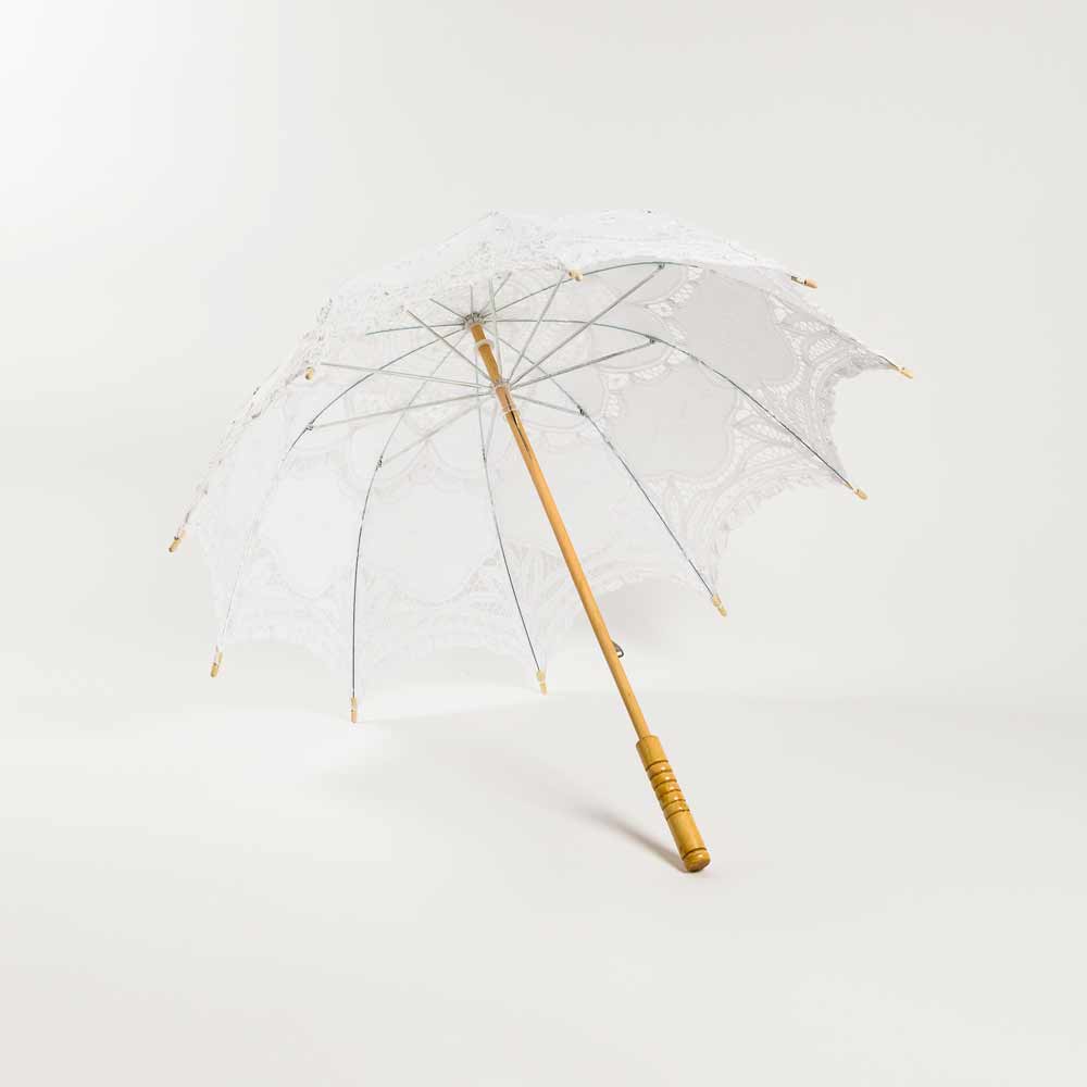 30" White Lace Cotton Fabric Parasol Umbrella w/ Metal Frame - AsianImportStore.com - B2B Wholesale Lighting and Decor