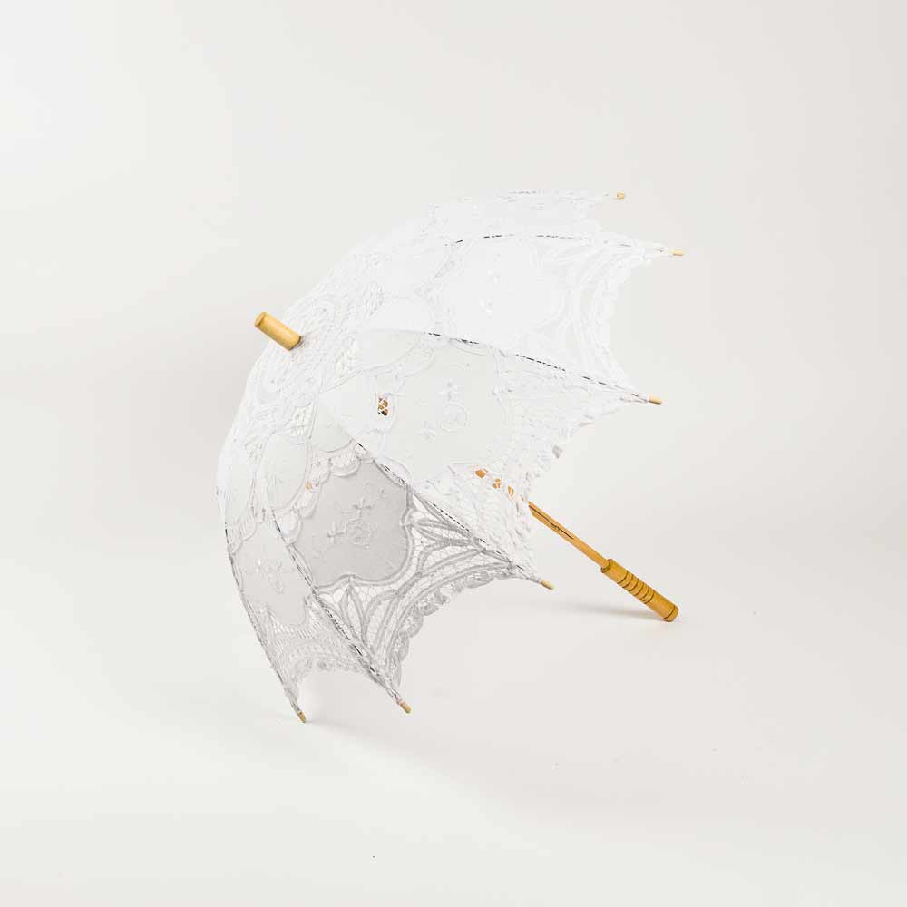 30" White Lace Cotton Fabric Parasol Umbrella w/ Metal Frame - AsianImportStore.com - B2B Wholesale Lighting and Decor