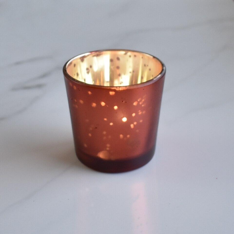 24 Pack | Vintage Mercury Glass Candle Holders (2.5-Inch, Lila Design, Liquid Motif, Rustic Copper Red) - For Use with Tea Lights - For Parties, Weddings and Homes - AsianImportStore.com - B2B Wholesale Lighting & Decor since 2002