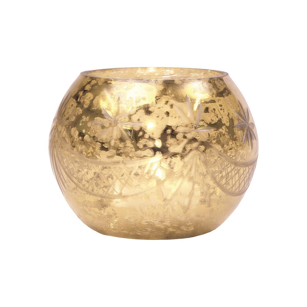 24 Pack | Vintage Mercury Glass Globe Candle Holders (3-Inch, Mary Design, Gold) - For use with Tea Lights - Home Decor, Parties and Wedding Decorations - AsianImportStore.com - B2B Wholesale Lighting and Decor