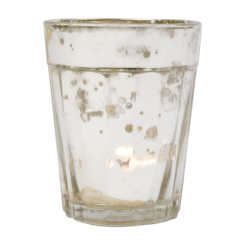 24 Pack | Vintage Mercury Glass Candle Holder (3.25-Inch, Katelyn Design, Column Motif, Silver) - AsianImportStore.com - B2B Wholesale Lighting and Decor