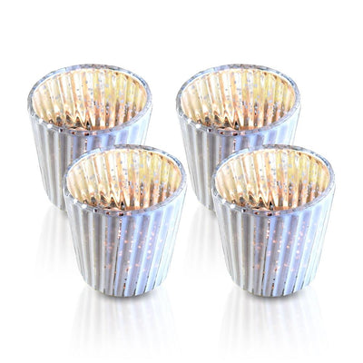 24 Pack | Vintage Mercury Glass Candle Holders (3-Inch, Caroline Design, Vertical Motif, Antique White) - For use with Tea Lights - Home Decor, Parties and Wedding Decorations - AsianImportStore.com - B2B Wholesale Lighting and Decor