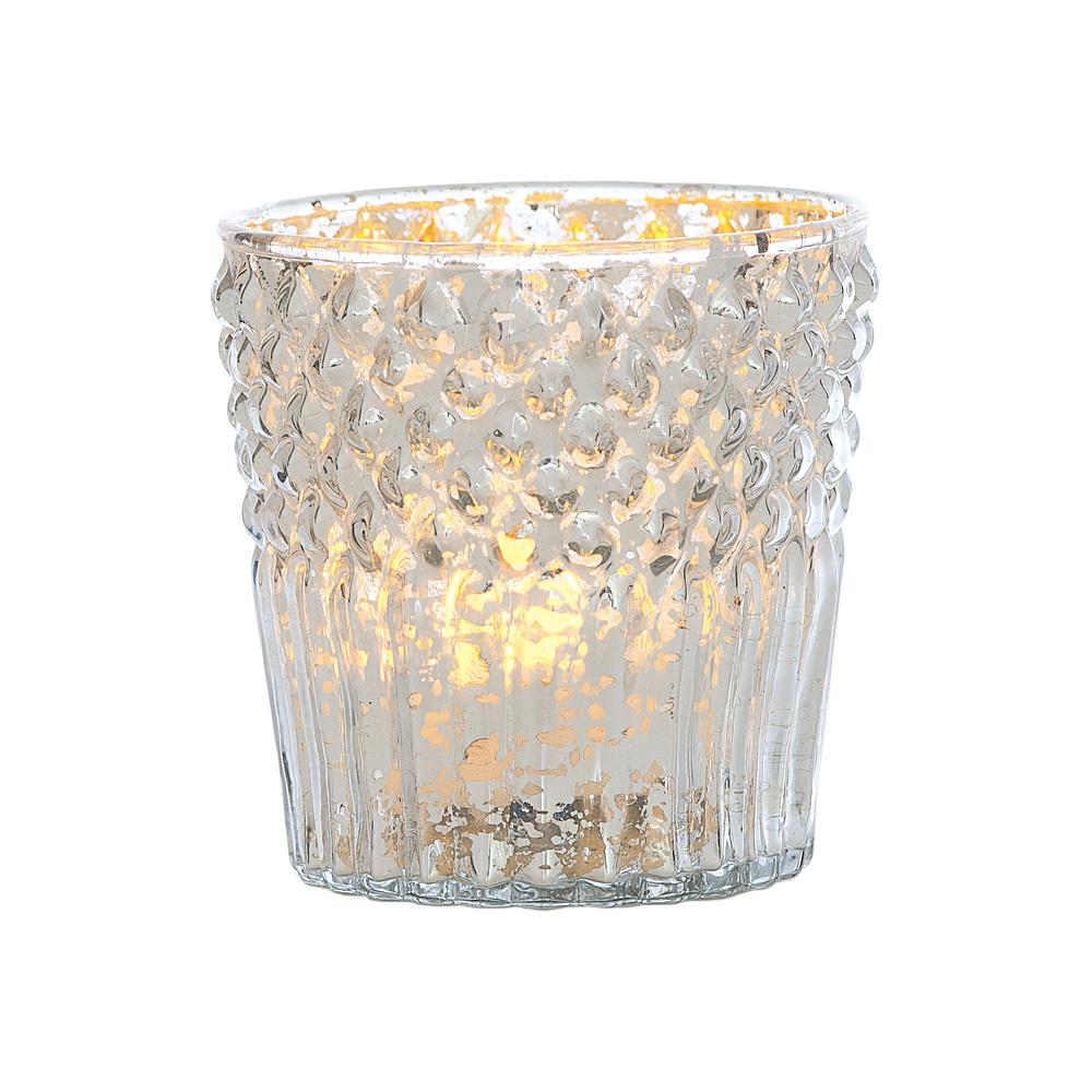 24 Pack | Vintage Mercury Glass Candle Holder (3-Inch, Ophelia Design, Silver) - For use with Tea Lights - For Home Decor, Parties and Wedding Decorations - AsianImportStore.com - B2B Wholesale Lighting and Decor