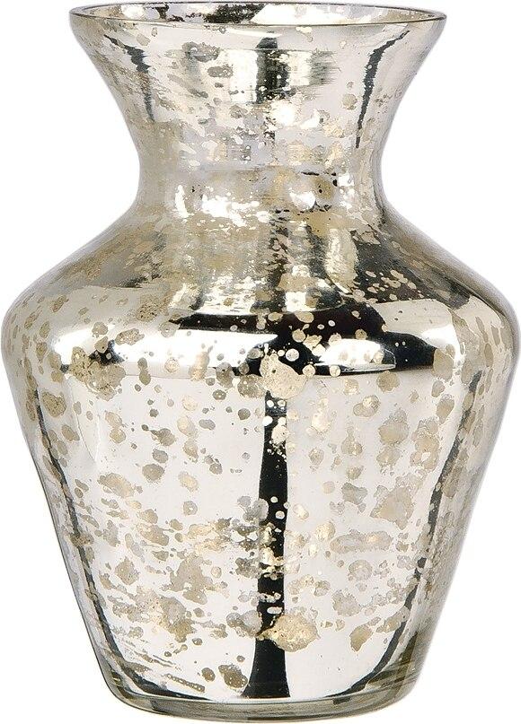 Vintage Mercury Glass Vase (4-Inch, Penelope Mini Urn Design, Silver) - Decorative Flower Vase - For Home Decor, Party Decorations, and Wedding Centerpieces - AsianImportStore.com - B2B Wholesale Lighting and Decor