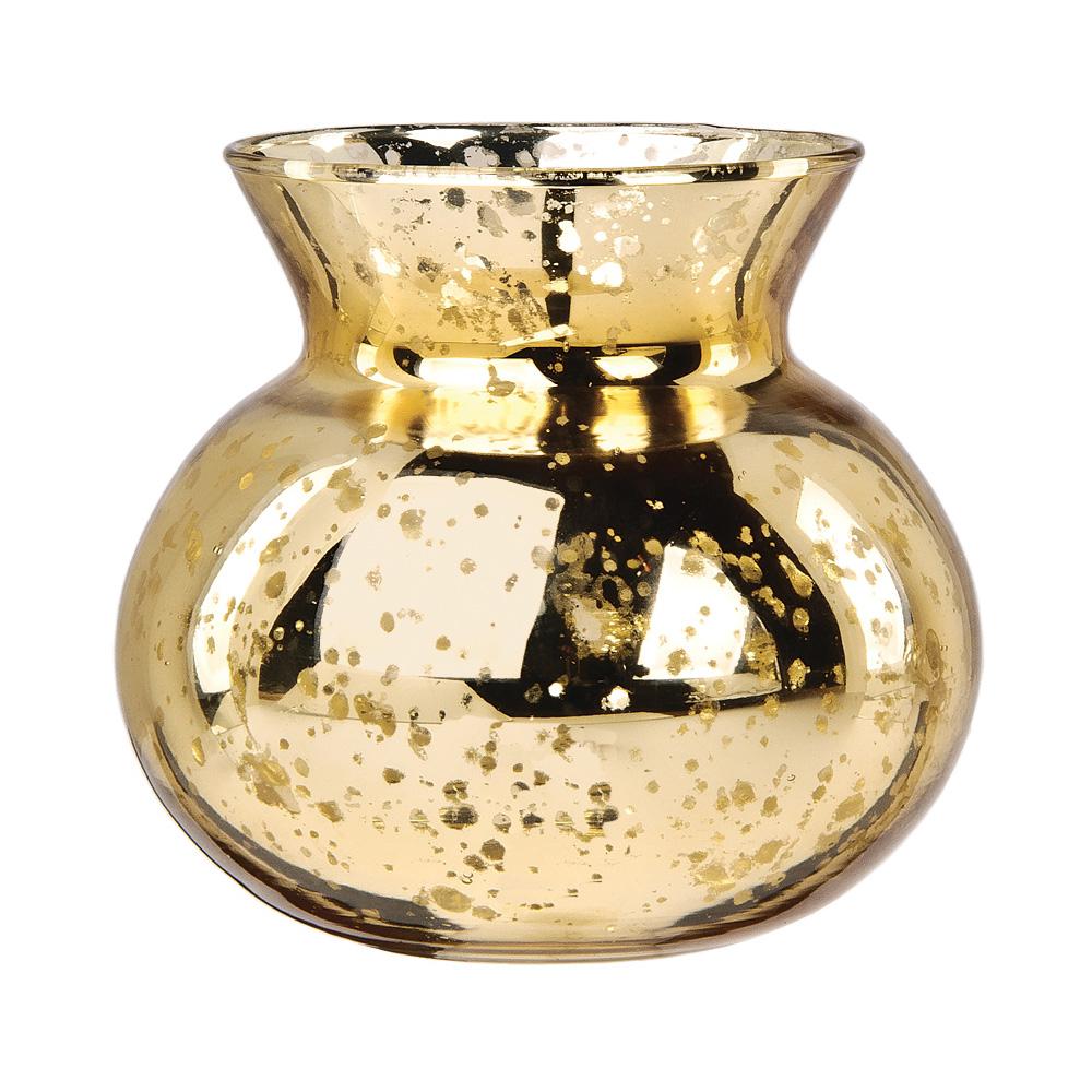 Vintage Mercury Glass Vase (4-Inch, Clara Pot Belly Design, Gold) - Decorative Flower Vase - For Home Decor, Party Decorations, and Wedding Centerpieces - AsianImportStore.com - B2B Wholesale Lighting and Decor