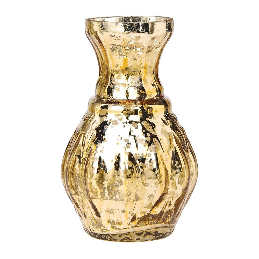 Vintage Mercury Glass Vase (4-Inch, Bernadette Mini Ribbed Design, Gold) - Decorative Flower Vase - For Home Decor, Party Decorations, and Wedding Centerpieces - AsianImportStore.com - B2B Wholesale Lighting and Decor