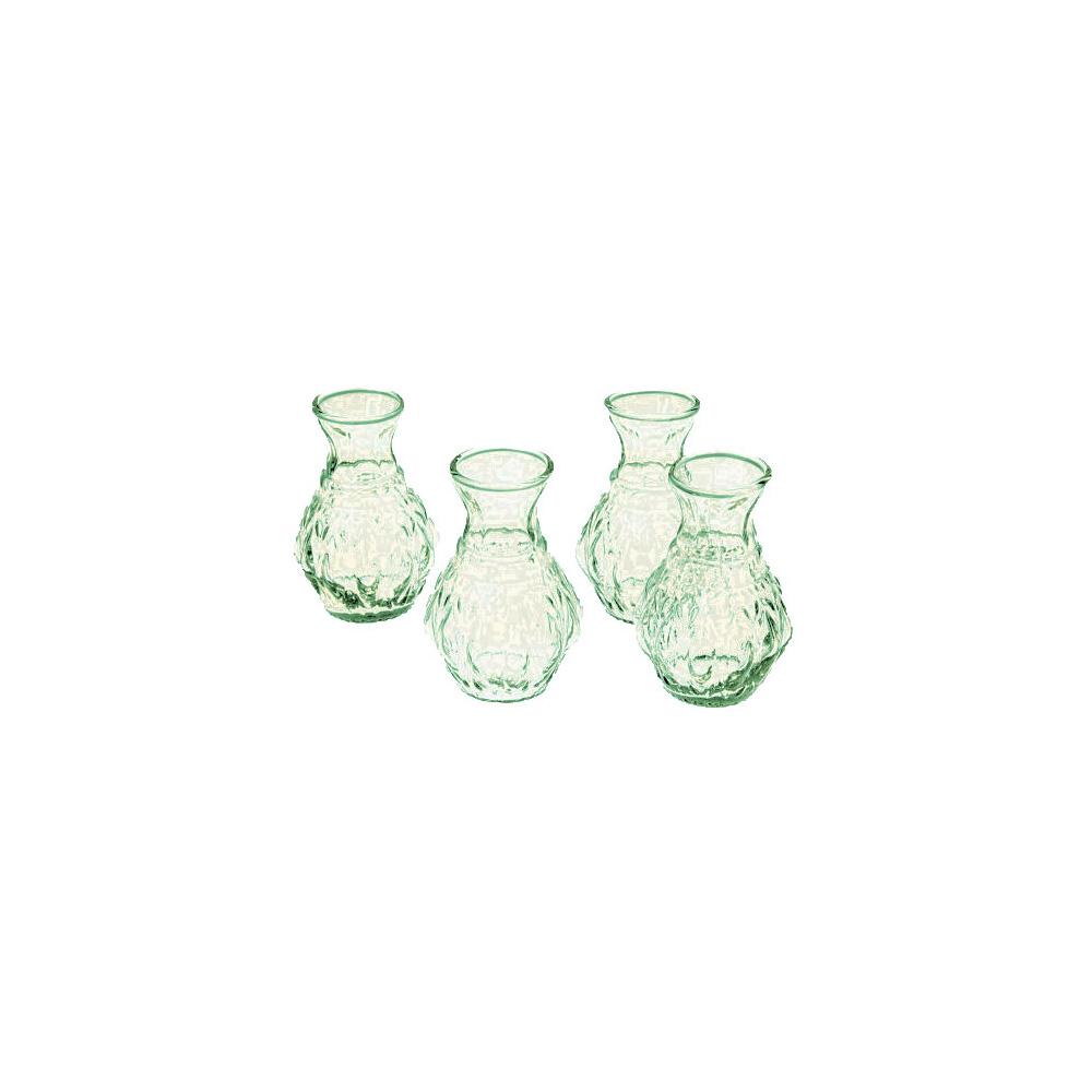  4 Pack | Light Green Glass Vase (4-Inch, Bernadette Mini Ribbed Design) - Decorative Flower Vase - For Home Decor and Wedding Centerpieces - AsianImportStore.com - B2B Wholesale Lighting and Decor