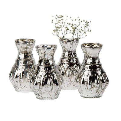 Vintage Mercury Glass Vase (4-Inch, Bernadette Mini Ribbed Design, Silver) - Decorative Flower Vase - for Home Décor, Party Decorations and Wedding Centerpieces - AsianImportStore.com - B2B Wholesale Lighting and Decor