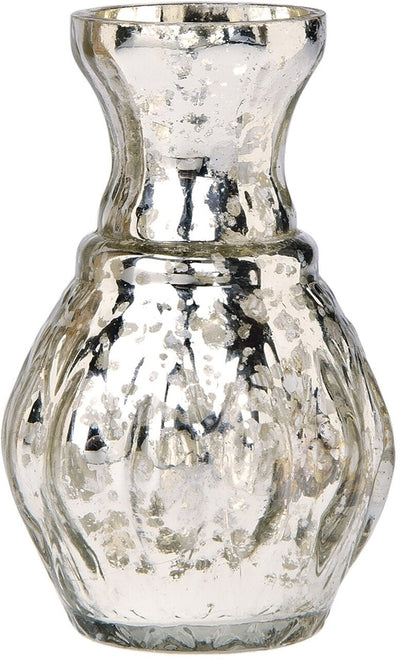 BLOWOUT (20 PACK) Vintage Mercury Glass Vase (4-Inch, Bernadette Mini Ribbed Design, Silver) - Decorative Flower Vase - for Home Décor, Party Decorations and Wedding Centerpieces