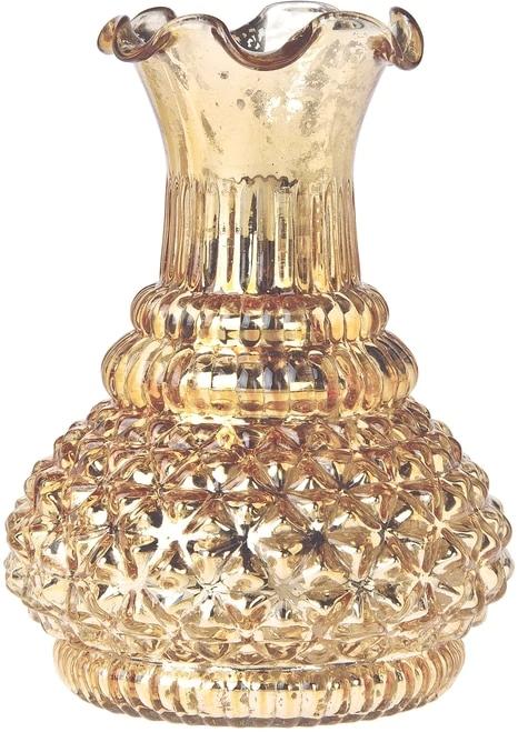 Vintage Mercury Glass Vase - 5.75-in Sophia Ruffled Genie Design, Gold - Home Decor Flower Vase - Decorative Dining Table Centerpiece for Weddings Parties Events - Ideal House Warming Gift - AsianImportStore.com - B2B Wholesale Lighting and Decor
