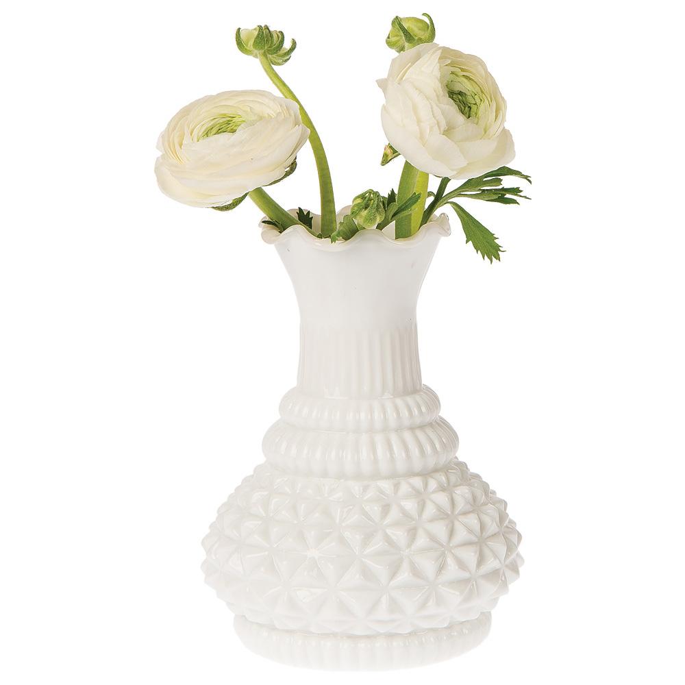 Vintage Glass Vase - 5.75-in Sophia Ruffled Genie Design, Milk White - Home Decor Flower Vase - Decorative Dining Table Centerpiece for Weddings Parties Events - Ideal House Warming Gift - AsianImportStore.com - B2B Wholesale Lighting and Decor