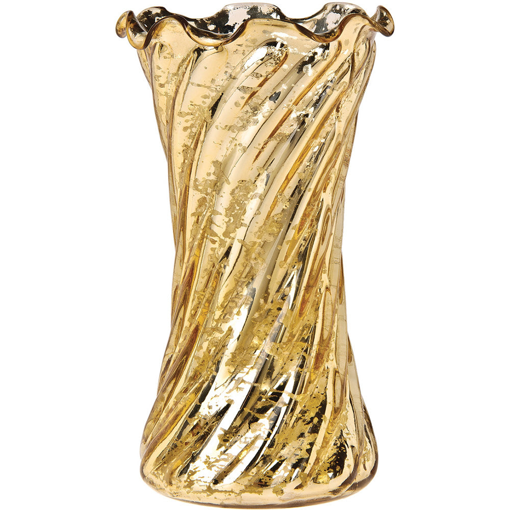 Vintage Mercury Glass Vase (6-Inch, Grace Ruffled Swirl Design, Gold) - Decorative Flower Vase - For Home Decor and Wedding Centerpieces - AsianImportStore.com - B2B Wholesale Lighting & Décor since 2002.