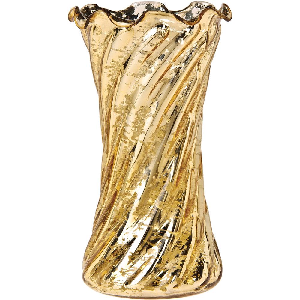 Vintage Mercury Glass Vase (6-Inch, Grace Ruffled Swirl Design, Gold) - Decorative Flower Vase - For Home Decor and Wedding Centerpieces - AsianImportStore.com - B2B Wholesale Lighting & Decor since 2002