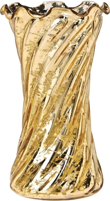 BLOWOUT (20 PACK) Vintage Mercury Glass Vase (6-Inch, Grace Ruffled Swirl Design, Gold) - Decorative Flower Vase - For Home Decor and Wedding Centerpieces